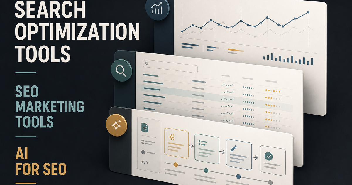Three-layer SaaS SEO stack showing measurement, research, and AI execution surfaces on a dark editorial background.